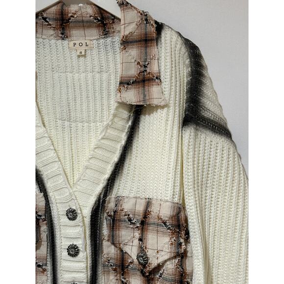 POL White and Gray Plaid Cardigan - Picture 7 of 16